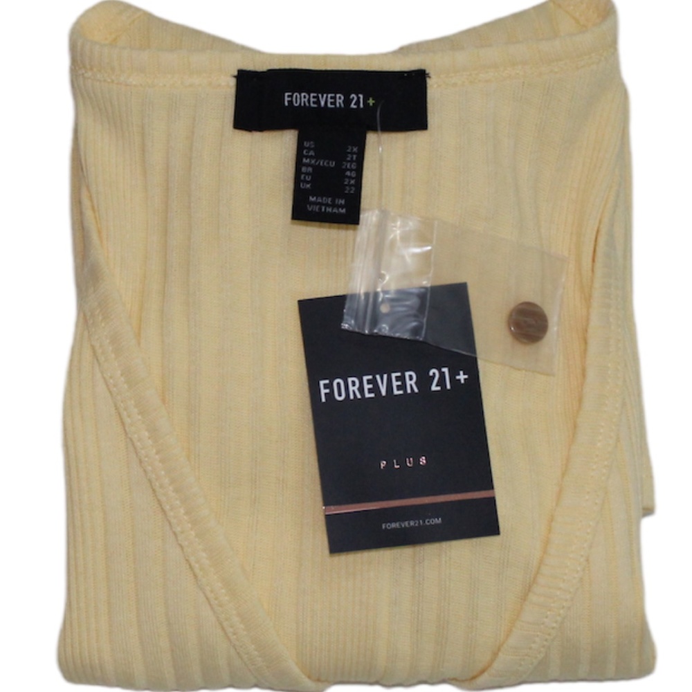 Forever 21 Knit Button Up Top - Light Yellow